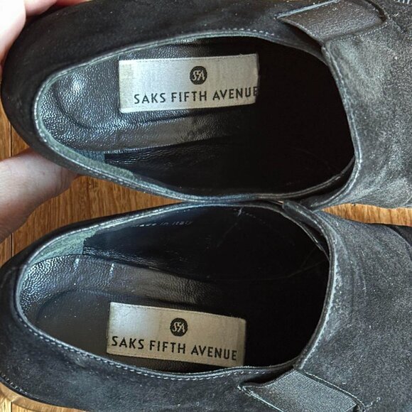 Saks Fifth Avenue Women's 7.5 black suede block heel loafer - Picture 4 of 10